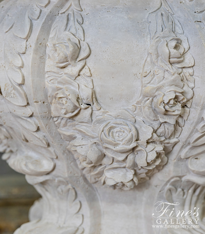 Marble Fountains  - Ornate Floral Garlands Fountain In Italian Roman Travertine  - MF-2230
