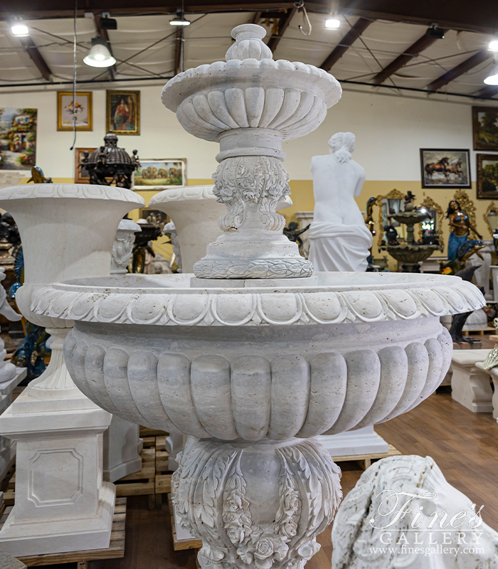 Marble Fountains  - Ornate Floral Garlands Fountain In Italian Roman Travertine  - MF-2230