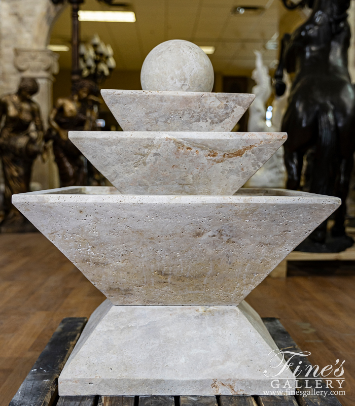 Marble Fountains  - Contemporary Sphere Fountain In Light Travertine - MF-2231