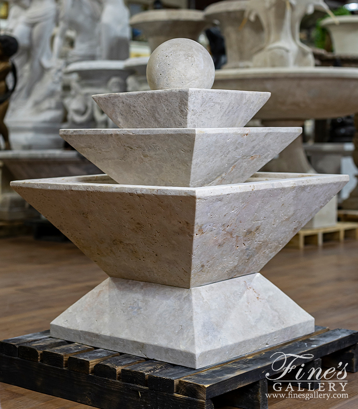 Marble Fountains  - Contemporary Sphere Fountain In Light Travertine - MF-2231
