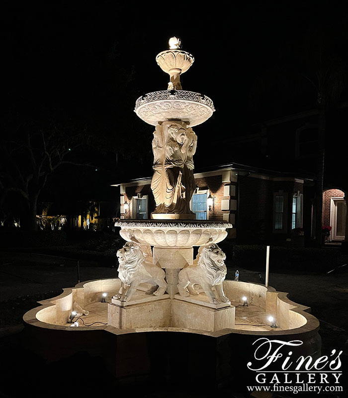Marble Fountains  - Ladies And Lions Travertine Fountain - MF-571