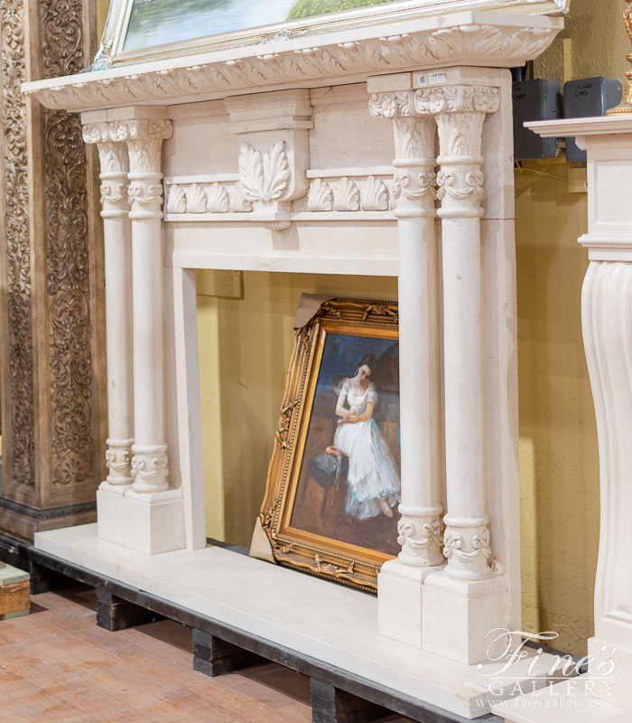 Marble Fireplaces  - Four Pillar Cream Marble Mantel - MFP-1152