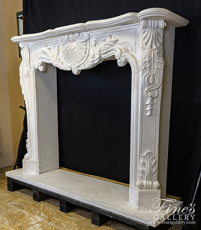 Marble Fireplaces  - Ornate Oversized French Mantel In Statuary White Marble - MFP-1197