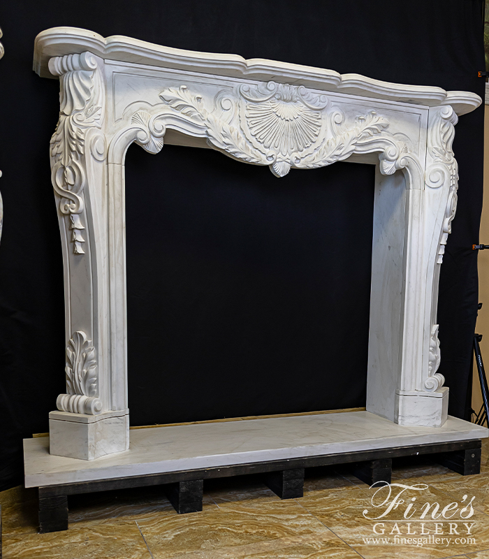 Marble Fireplaces  - Ornate Oversized French Mantel In Statuary White Marble - MFP-1197