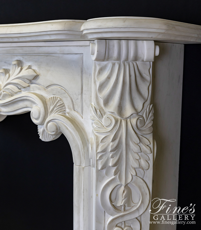 Marble Fireplaces  - Ornate Oversized French Mantel In Statuary White Marble - MFP-1197