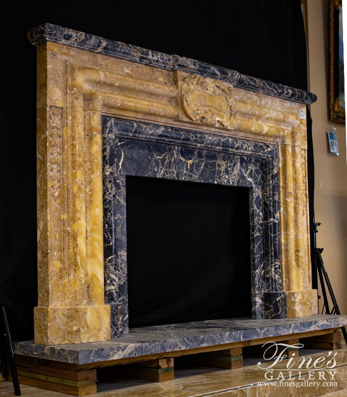 Marble Fireplaces  - Ornate Bolection Surround In Italian Nuvolato Etrusco & Nero Portoro Marble - MFP-1445