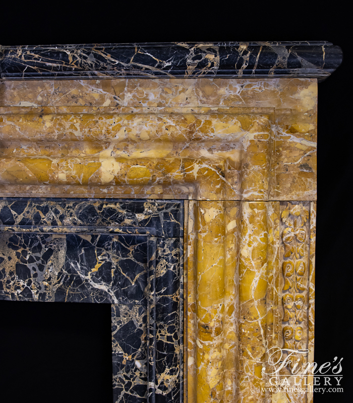 Marble Fireplaces  - Ornate Bolection Surround In Italian Nuvolato Etrusco & Nero Portoro Marble - MFP-1445