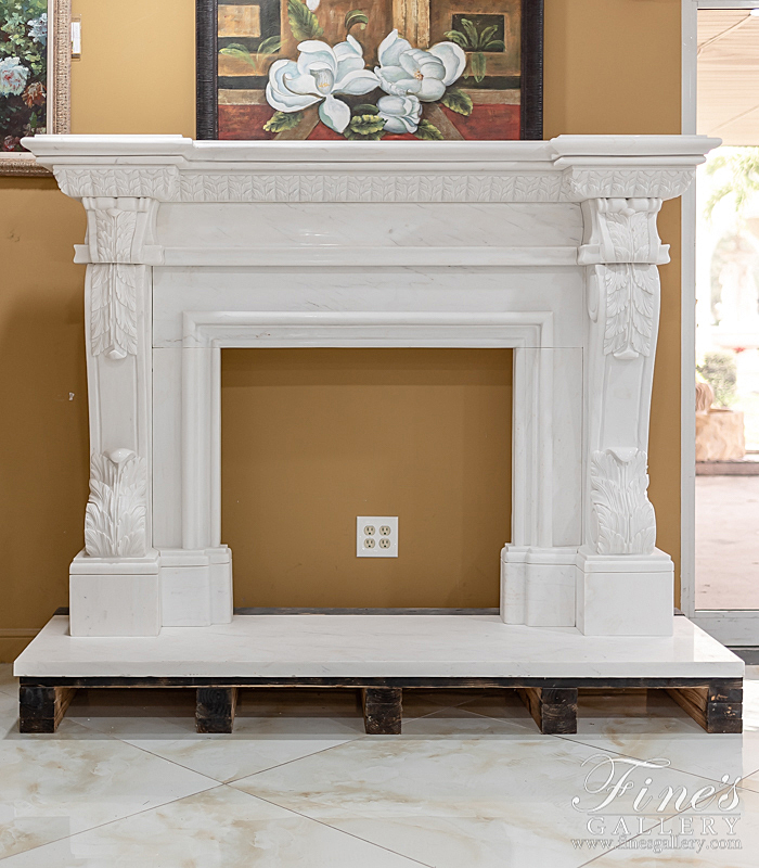 Marble Fireplaces  - The Accanthus IV White Marble Fireplace - MFP-1563