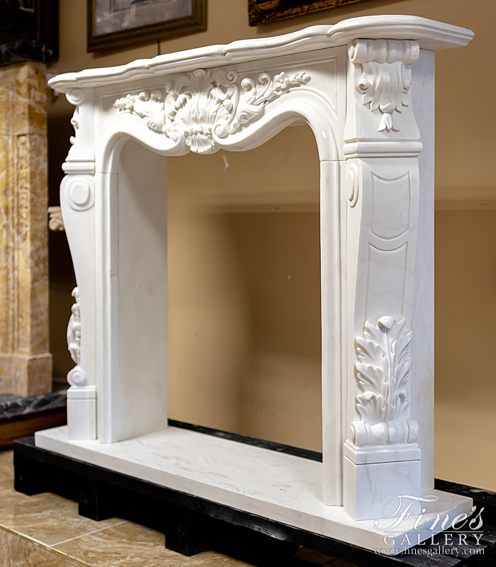 Marble Fireplaces  - French Style White Marble Fireplace Mantel - MFP-1580