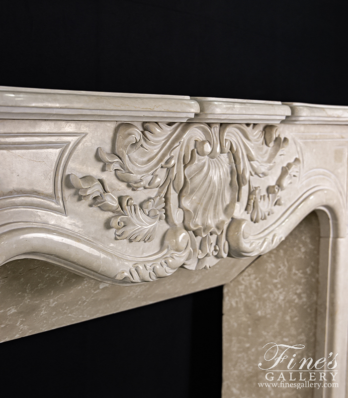 Marble Fireplaces  - Louis XIV Botticino Semi Classico Fireplace Mantel - MFP-1584