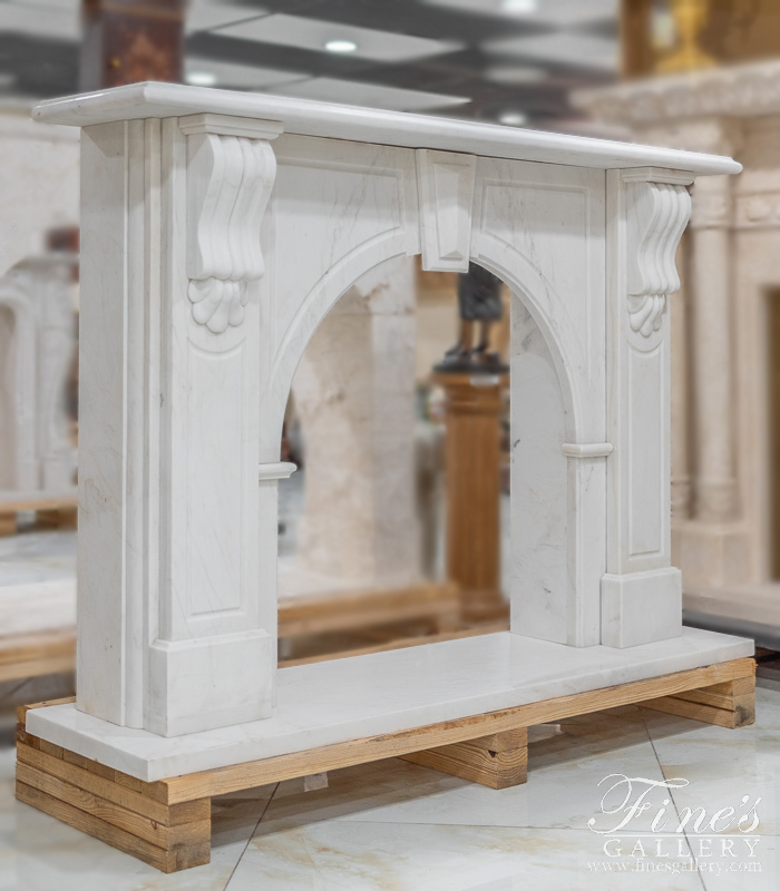 Marble Fireplaces  - Arched Fireplace In Statuary White Marble - MFP-1593