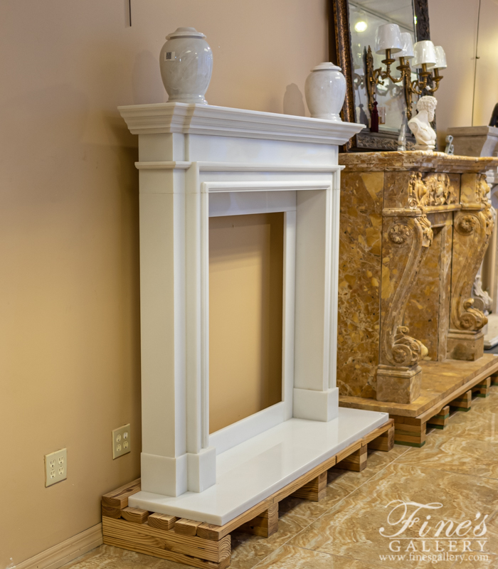 Search Result For Marble Fireplaces  - Pure White Contemporary Mantel In Thassos Marble - MFP-1600