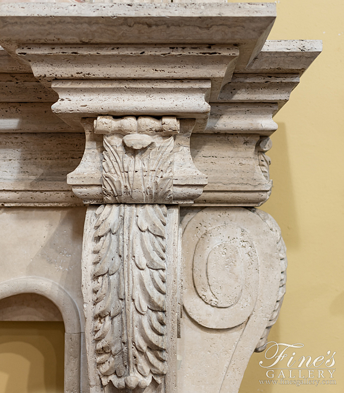 Marble Fireplaces  - Italian Roman Silver Travertine Fireplace Mantel - MFP-1779