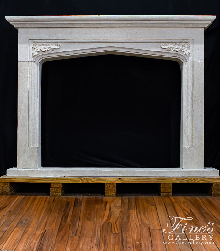 Marble Fireplaces  - Gothic Style Mantel Carved In French Limestone - MFP-1948