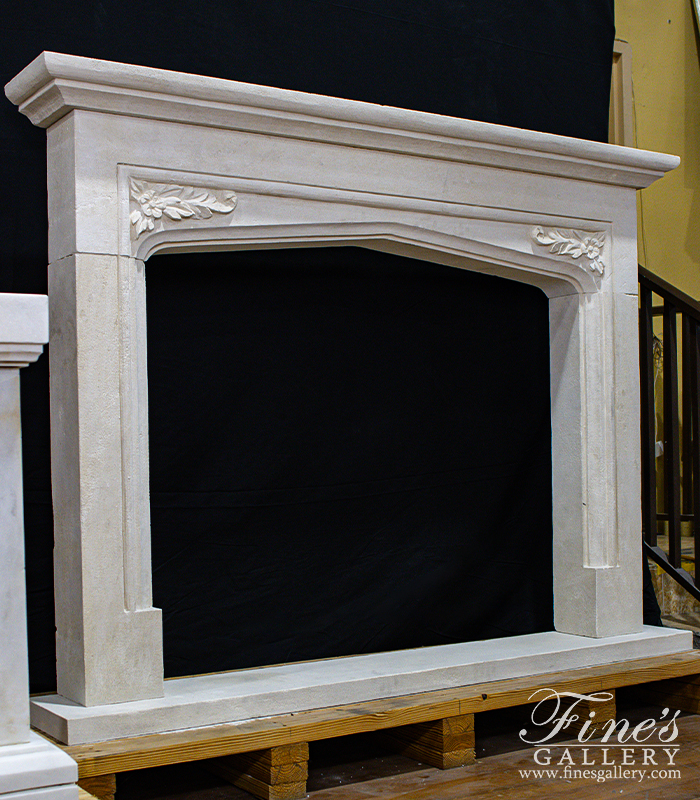 Marble Fireplaces  - Gothic Style Mantel Carved In French Limestone - MFP-1948