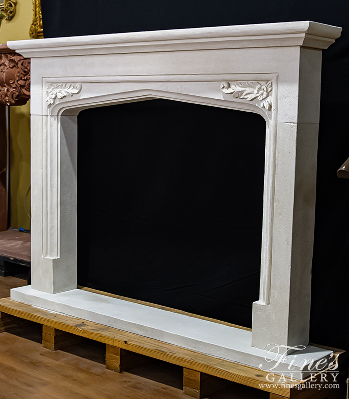 Marble Fireplaces  - Gothic Style Mantel Carved In French Limestone - MFP-1948