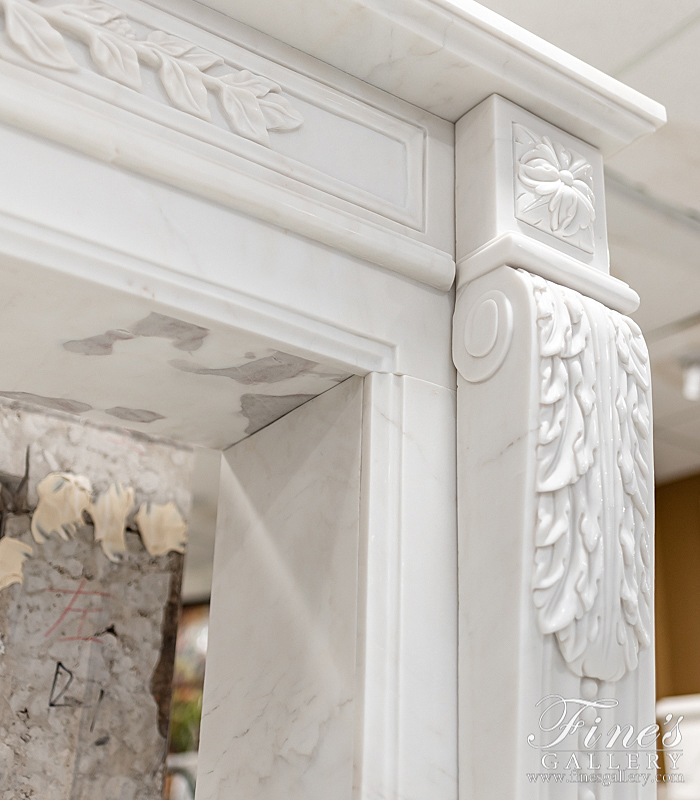 Marble Fireplaces  - Light Statuary White Marble Fireplace Mantel - MFP-2006