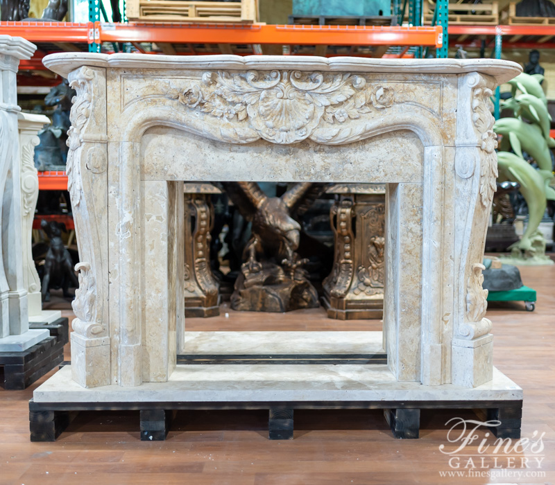 Marble Fireplaces  - Beige Travertine Fireplace Mantel - MFP-2042