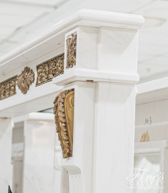Marble Fireplaces  - Statuary White Marble Louis XV Mantel With Bronze Scrollwork - MFP-2044