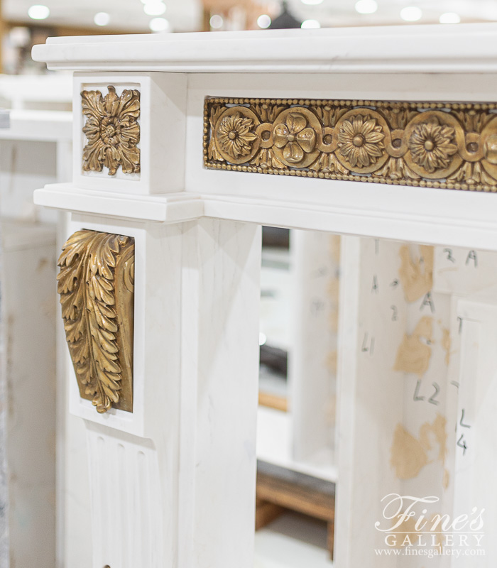 Marble Fireplaces  - Statuary White Marble Louis XV Mantel With Bronze Scrollwork - MFP-2044