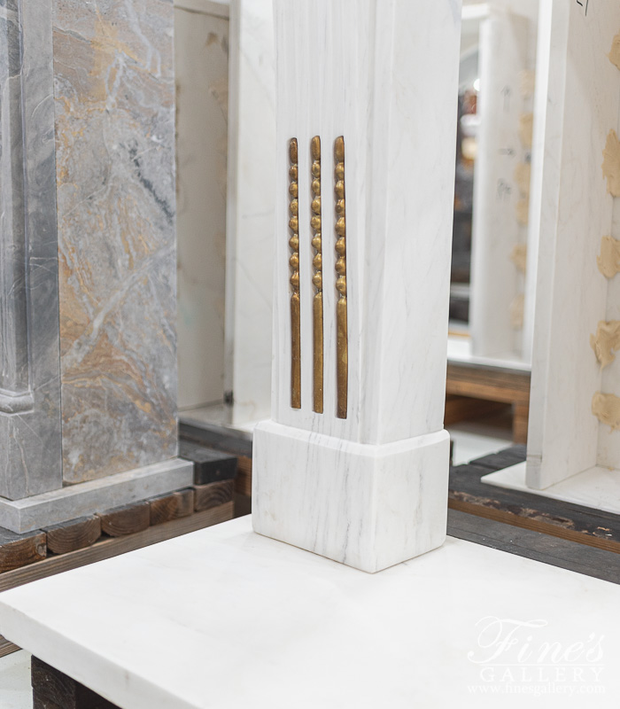 Marble Fireplaces  - Statuary White Marble Louis XV Mantel With Bronze Scrollwork - MFP-2044