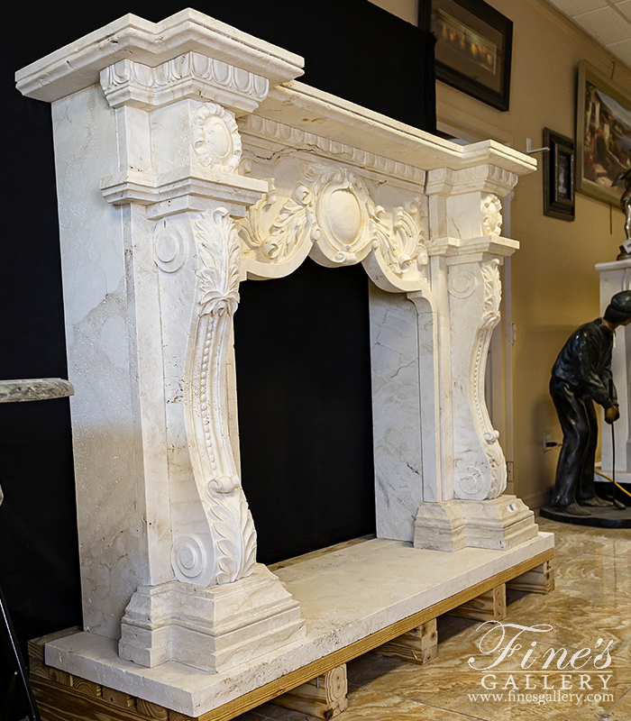 Marble Fireplaces  - Roman Surround In Italian Ivory Travertine - MFP-2058