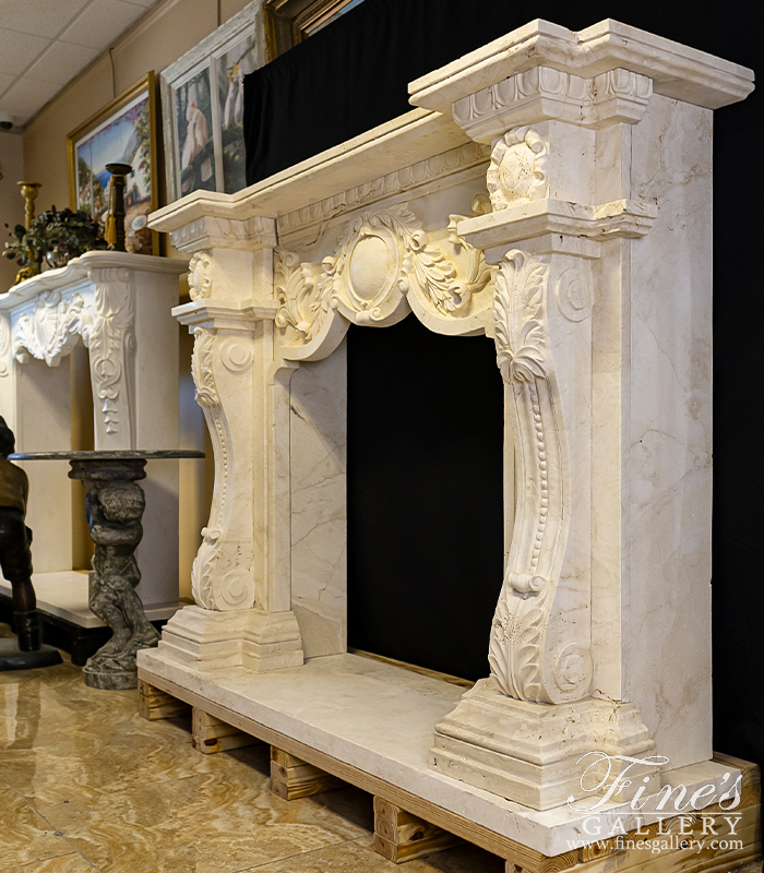 Marble Fireplaces  - Roman Surround In Italian Ivory Travertine - MFP-2058