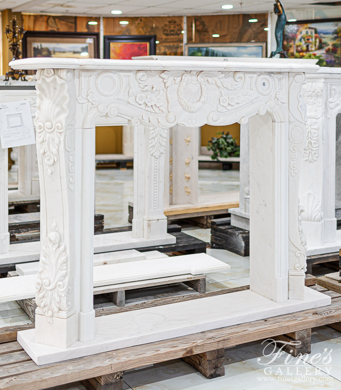 Marble Fireplaces  - Ornate French Style White Marble Fireplace Surround - MFP-2078