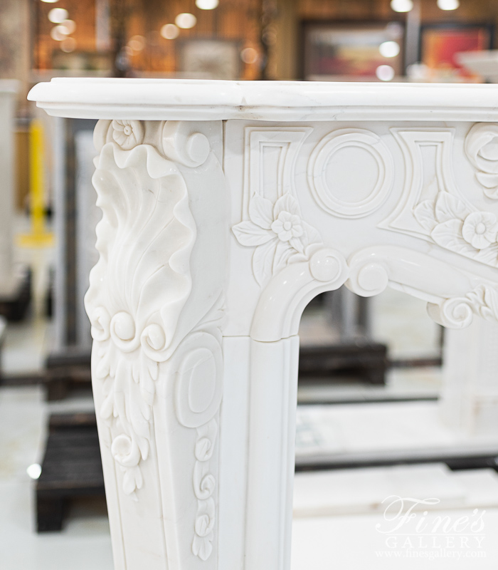 Marble Fireplaces  - Ornate French Style White Marble Fireplace Surround - MFP-2078