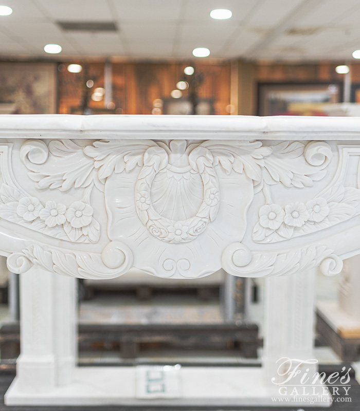 Marble Fireplaces  - Ornate French Style White Marble Fireplace Surround - MFP-2078