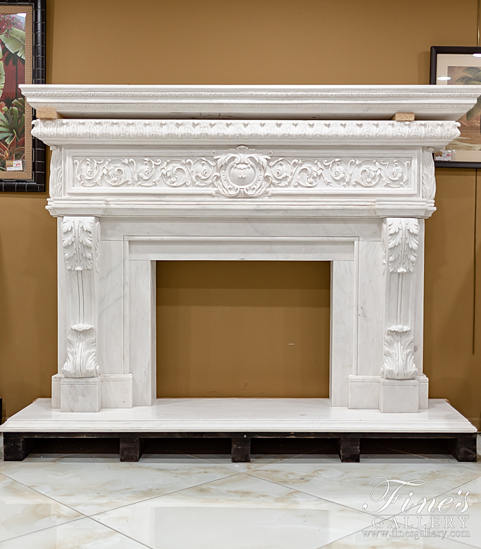 Marble Fireplaces  - Oversized Estate Mantel In Statuary White Marble - MFP-2084