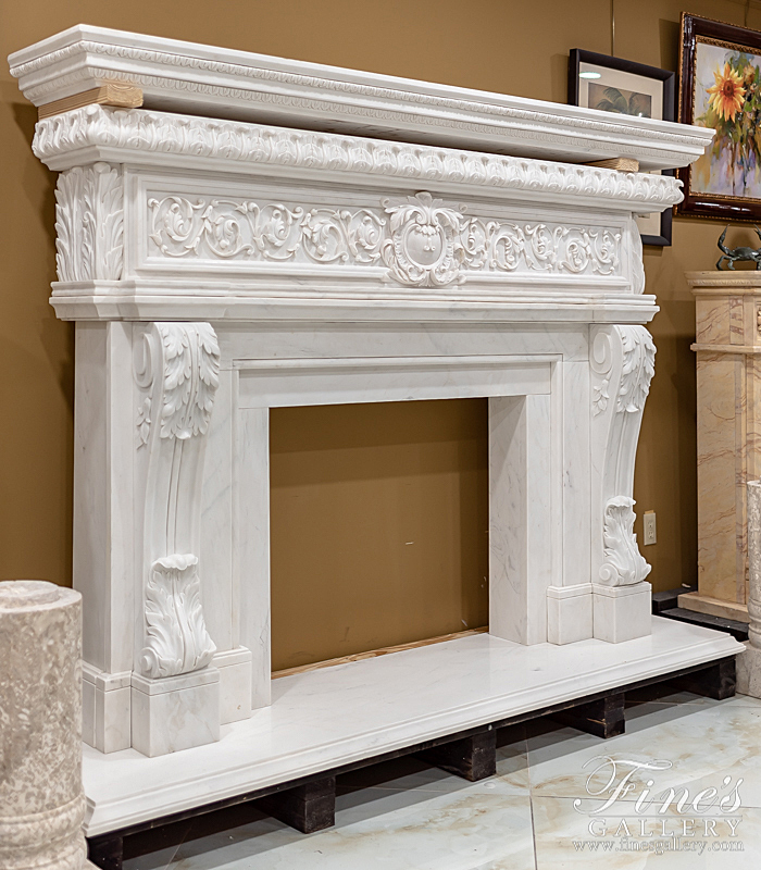 Marble Fireplaces  - Oversized Estate Mantel In Statuary White Marble - MFP-2084