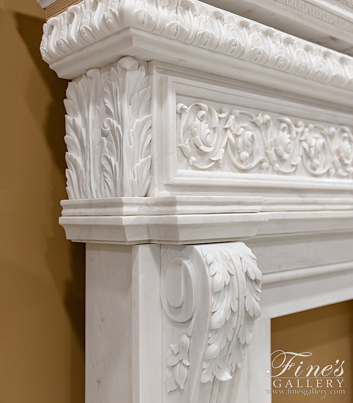 Marble Fireplaces  - Oversized Estate Mantel In Statuary White Marble - MFP-2084