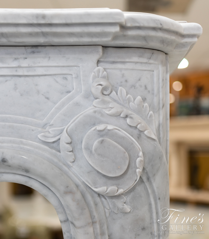 Marble Fireplaces  - Pristine French Style Carrara Marble Fireplace - MFP-2096