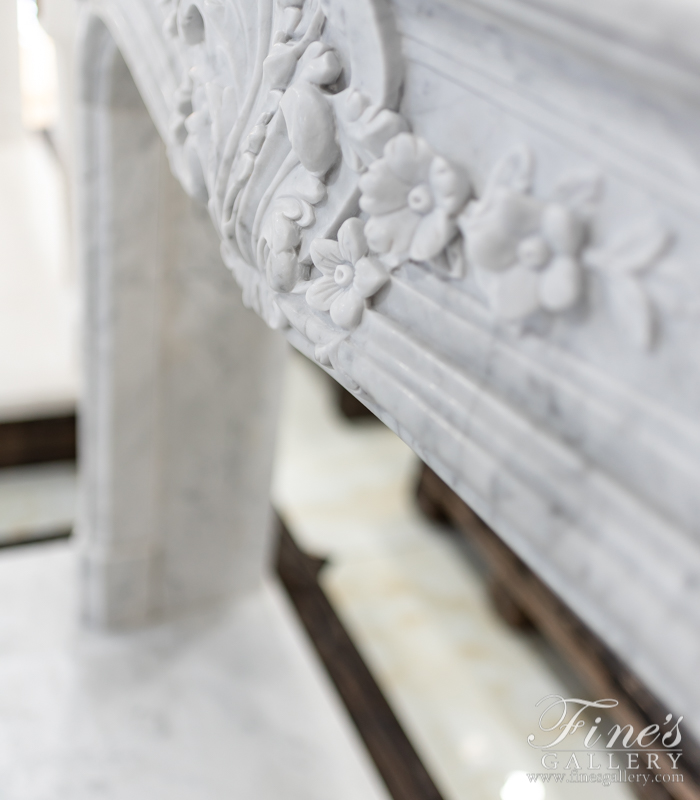 Marble Fireplaces  - Pristine French Style Carrara Marble Fireplace - MFP-2096