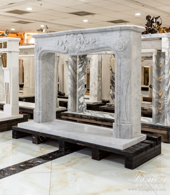 Marble Fireplaces  - Pristine French Style Carrara Marble Fireplace - MFP-2096