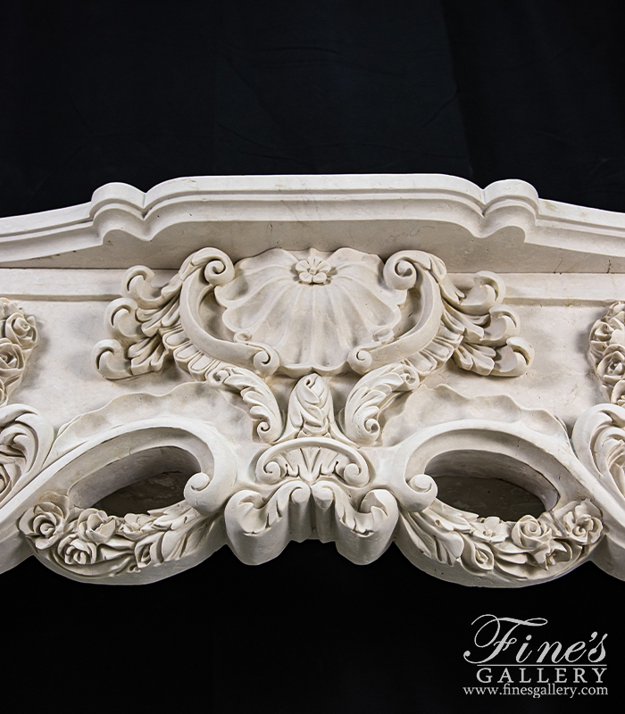 Marble Fireplaces  - Winged Cherubs Carved Marble Mantel In Botticino Forito Italian Marble - MFP-2132