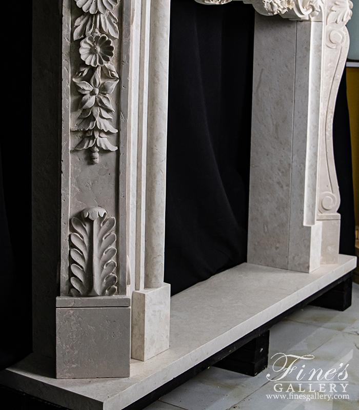 Marble Fireplaces  - Winged Cherubs Carved Marble Mantel In Botticino Forito Italian Marble - MFP-2132