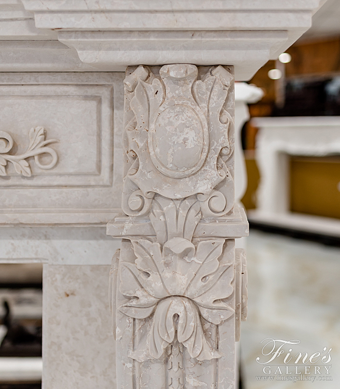 Marble Fireplaces  - Luxurious Italian Style Mantel In Botticino Fiorito Marble - MFP-2135