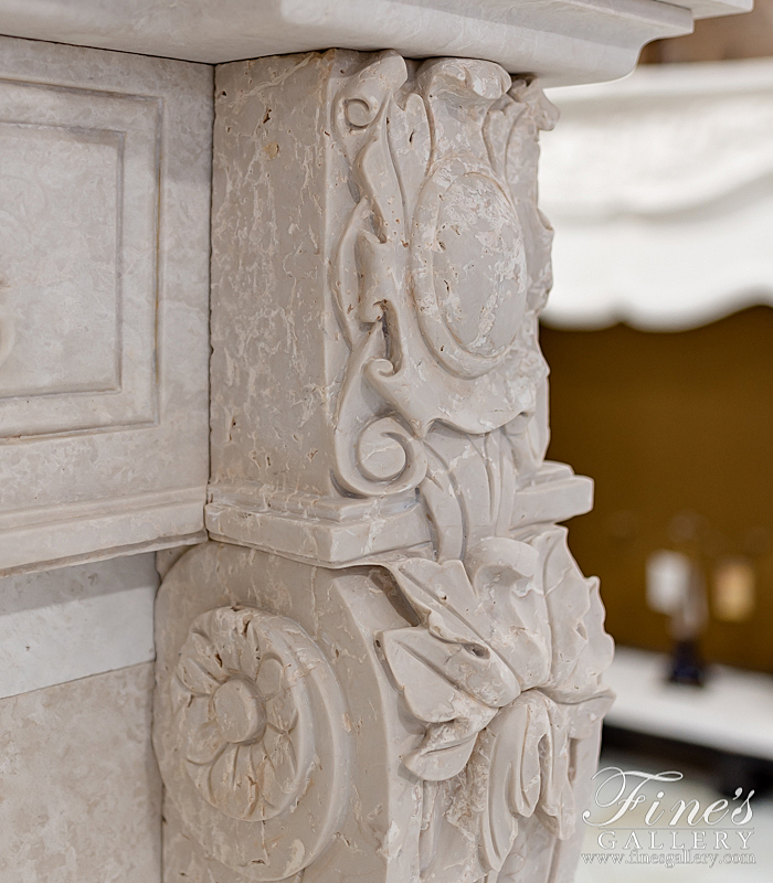 Marble Fireplaces  - Luxurious Italian Style Mantel In Botticino Fiorito Marble - MFP-2135