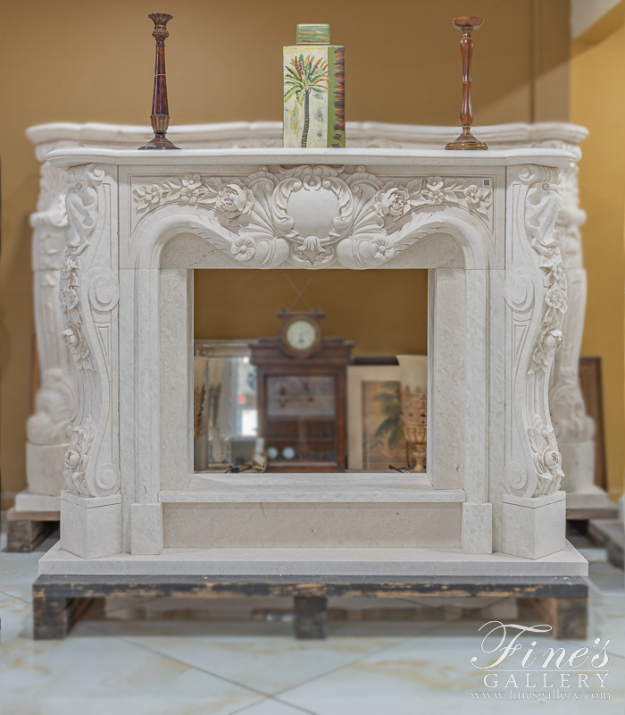 Marble Fireplaces  - Luxurious Ornate French Mantel In Italian Botticino Marble - MFP-2138