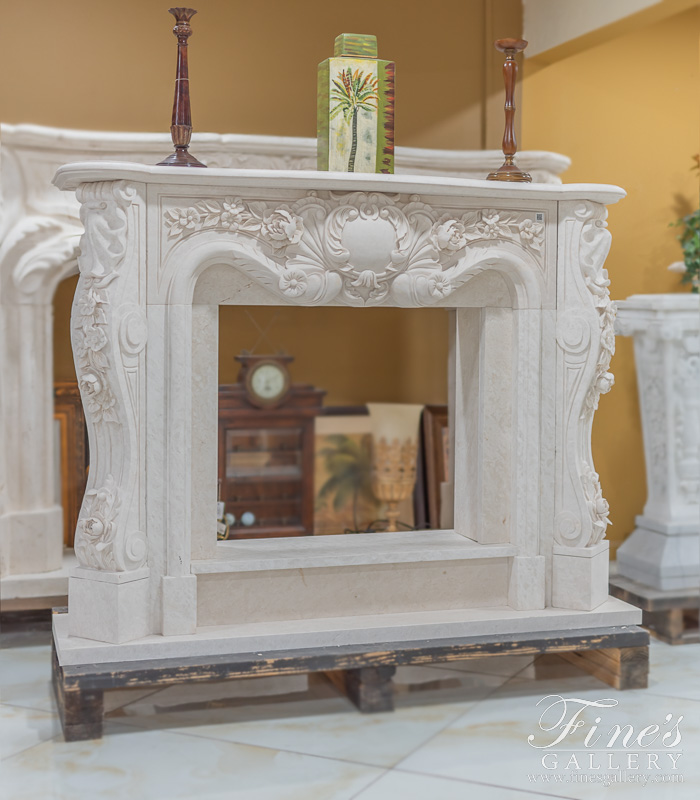 Marble Fireplaces  - Luxurious Ornate French Mantel In Italian Botticino Marble - MFP-2138