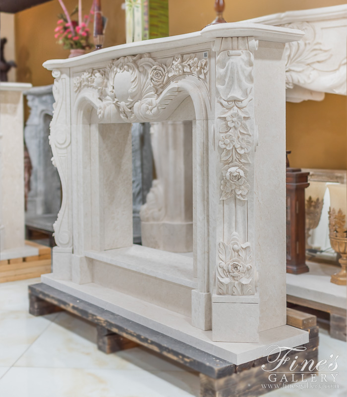 Marble Fireplaces  - Luxurious Ornate French Mantel In Italian Botticino Marble - MFP-2138