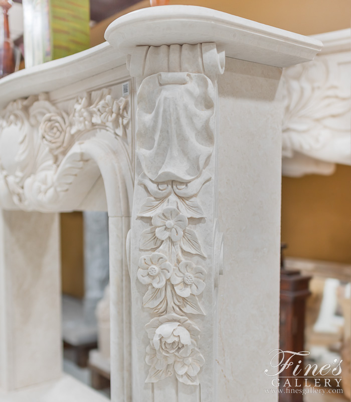 Marble Fireplaces  - Luxurious Ornate French Mantel In Italian Botticino Marble - MFP-2138