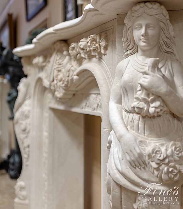 Marble Fireplaces  - Stunning Hand Carved Lady Devine Marble Mantel In Italian Botticino Marble - MFP-2147