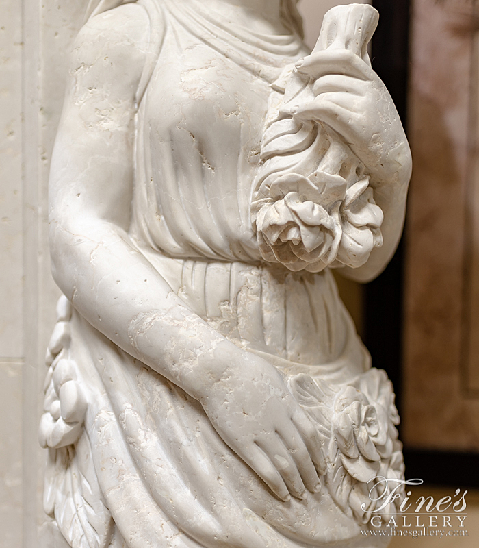 Marble Fireplaces  - Stunning Hand Carved Lady Devine Marble Mantel In Italian Botticino Marble - MFP-2147