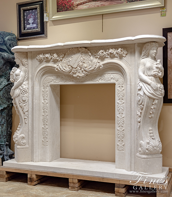 Marble Fireplaces  - Stunning Hand Carved Lady Devine Marble Mantel In Italian Botticino Marble - MFP-2147