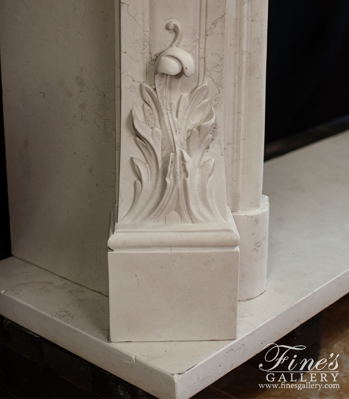 Marble Fireplaces  - Finely Carved French Style Italian Perlino Marble Mantel - MFP-2153