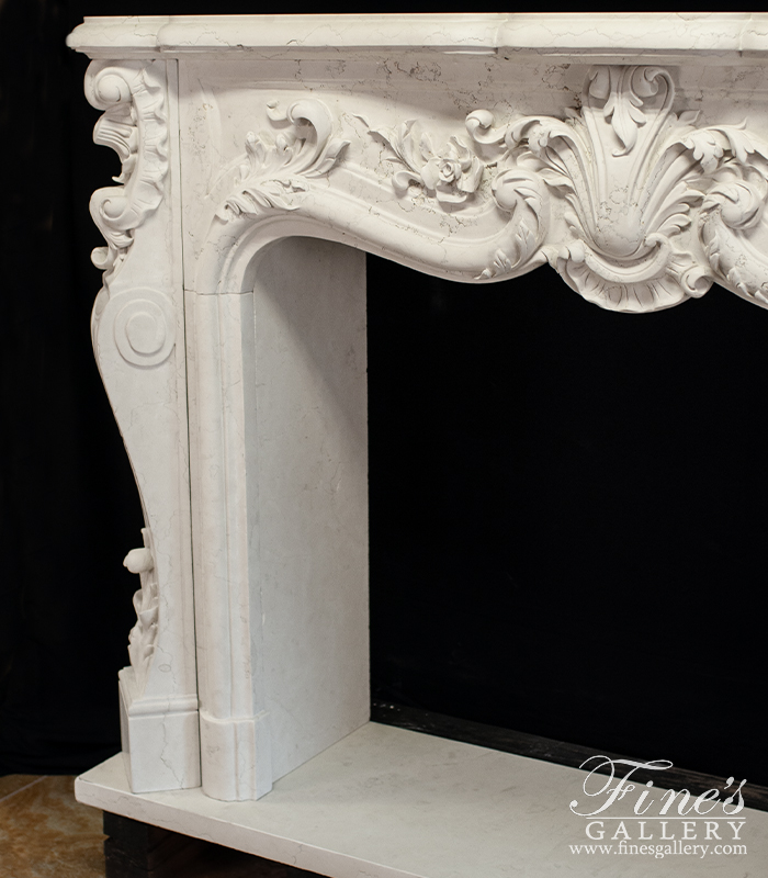 Marble Fireplaces  - Finely Carved French Style Italian Perlino Marble Mantel - MFP-2153