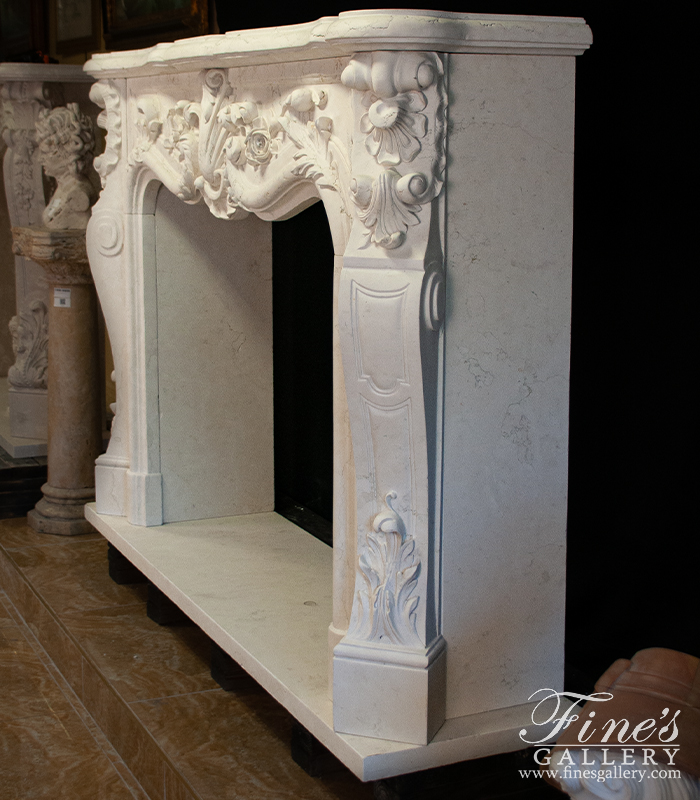 Marble Fireplaces  - Finely Carved French Style Italian Perlino Marble Mantel - MFP-2153